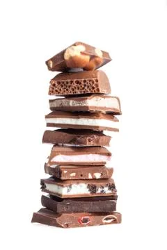 Chocolate stack on white background Stock Photos