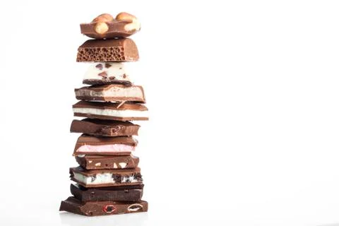 Chocolate stack on white background Stock Photos