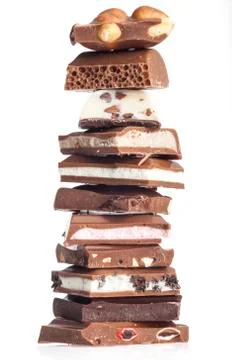 Chocolate stack on white background Stock Photos