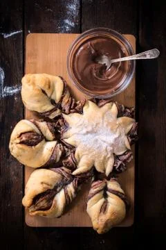 Chocolate stuffed bread Stock Photos