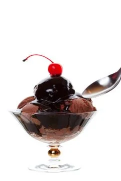 Chocolate sundae with cherry Stock Photos