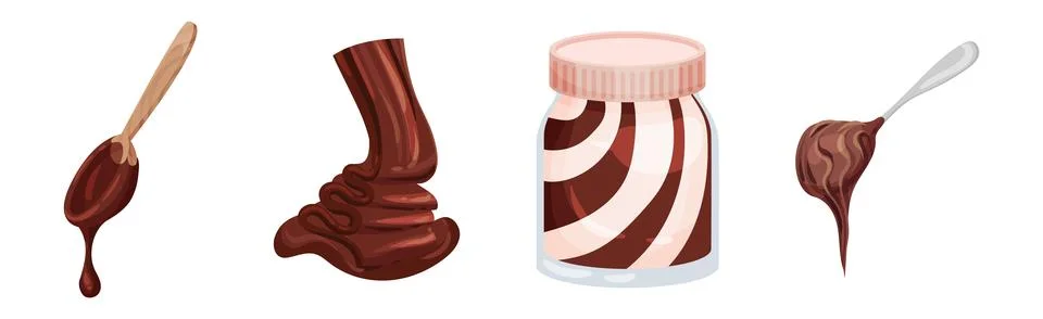 Chocolate Sweet Paste for Spreading on Bread and Toast Vector Set Stock Illustration