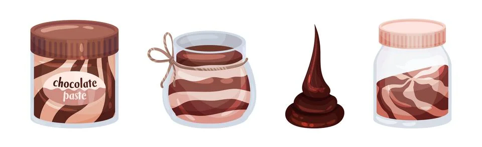 Chocolate Sweet Paste for Spreading on Bread and Toast Vector Set Stock Illustration