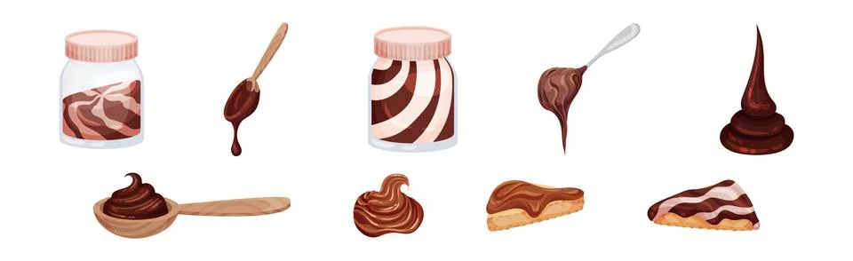 Chocolate Sweet Paste for Spreading on Bread and Toast Vector Set Stock Illustration