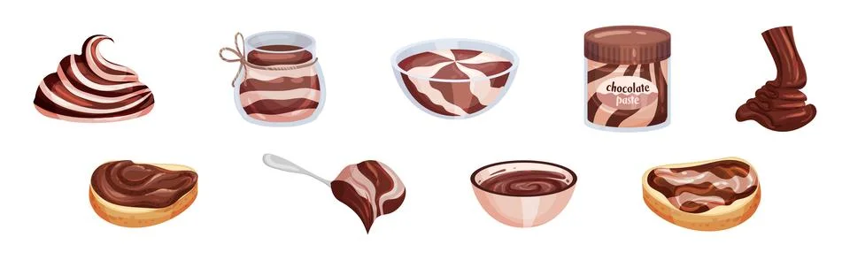Chocolate Sweet Paste for Spreading on Bread and Toast Vector Set Stock Illustration