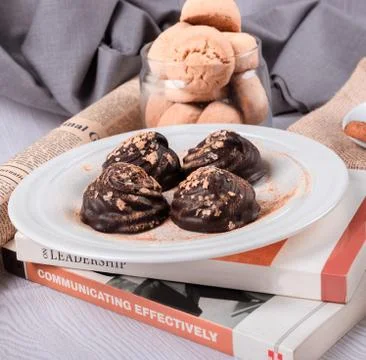 Chocolate, sweet snacks on the table Stock Photos