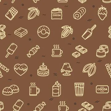 Chocolate Sweets Signs Seamless Pattern Background on a Brown. Vector Stock-Illustration