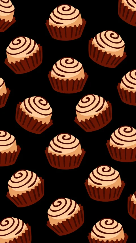 Chocolate Swirl Truffle Pattern on Black Background Seamless Sweet Confectio 库存影片 336696299