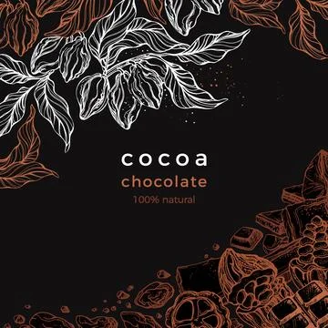 Chocolate template. Vector graphic frame. Nature illustration on black backgr Stock Illustration