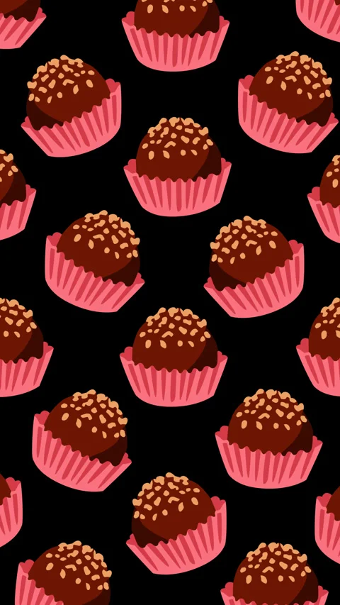 Chocolate Truffle Candy Pattern on Black Background Seamless Sweet Dessert F 動画素材 336696313
