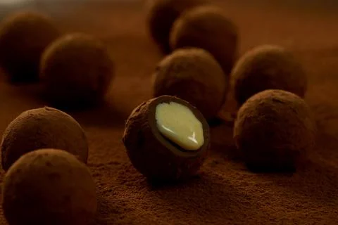 Chocolate Truffles close up Stock Photos