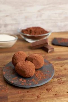 Chocolate truffles with cocoa and milk Stock Photos