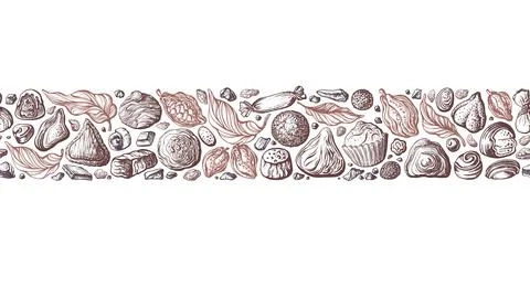 Chocolate truffles with cocoa branch Vector stripe Stock Illustration