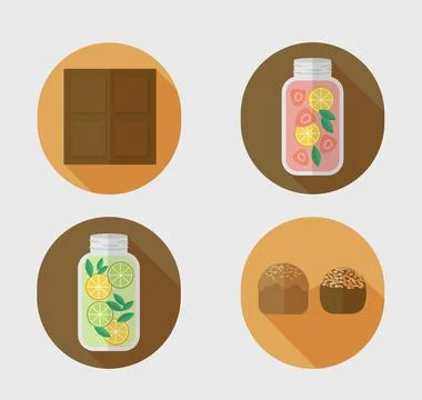 Chocolate, two sweets and two cans of lemonade Stock Illustration
