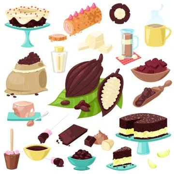 Chocolate vector choco sweet food from cocoa beans or cacao powder for beverage Stock Illustration