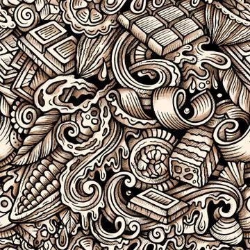 Chocolate vector hand drawn doodles seamless pattern. イラスト素材
