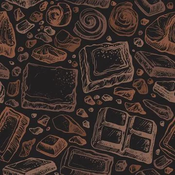 Chocolate. Vector seamless pattern. Art vintage texture background. Hand draw Stock Illustration