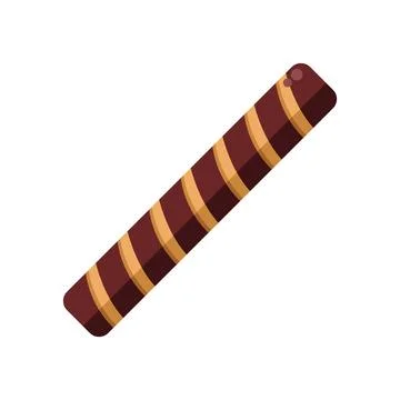 Chocolate wafer roll cookie lying diagonally isolated on white background Stock Illustration