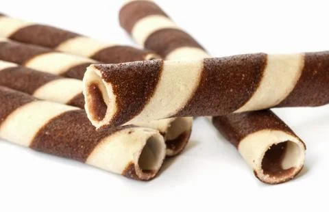 Chocolate waffle rolls. Stock Photos