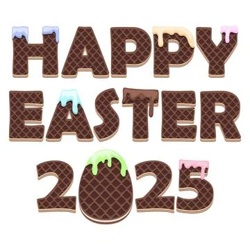 Chocolate Wafflers text Happy Easter 2025. Greeting card, sticker or print .. Stock Illustration