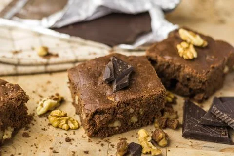 Chocolate walnut pie Stock Photos