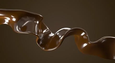 Chocolate wave with liquid texture 3d render. Flow of dark cacao or coffee Stock Illustration