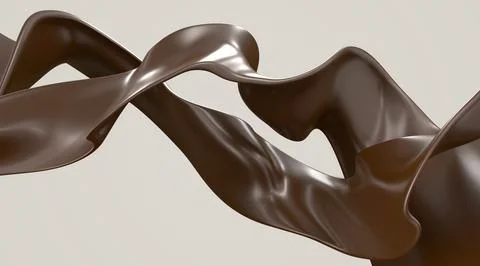 Chocolate waves, dark brown liquid glossy ganache sauce or syrup, flow of curved Stock-Illustration