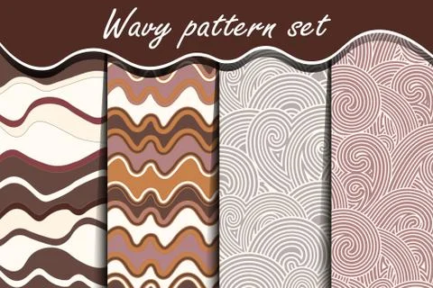 Chocolate waves seamless pattern set. Stock Illustration