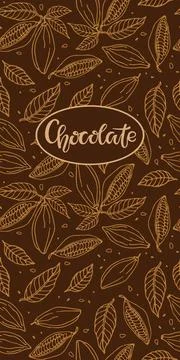 Chocolate wrapper. Chocolate background with cocoa beans and hand drawn Stock Illustration
