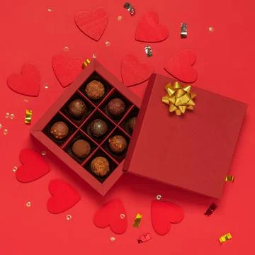 Chocolates box festive background for Valentine's Day or Mother's Day. Chocolate Stock Photos
