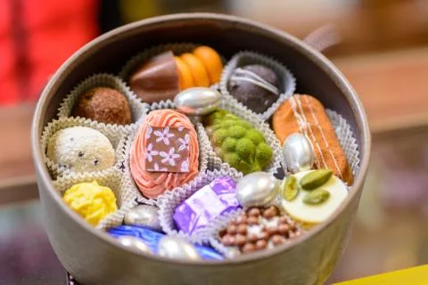 Chocolates in a box Stock Photos