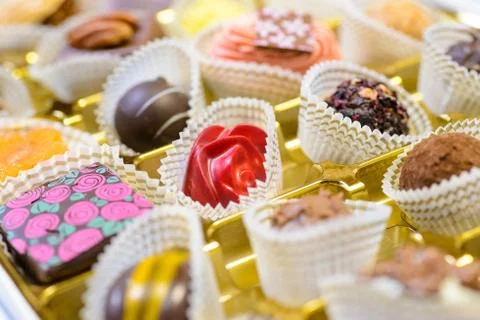 Chocolates in a box Stock Photos