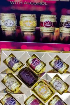 Chocolates in box Stock Photos