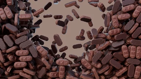 Chocolates falling down from above and filling the screen. Vídeo Stock 98633553