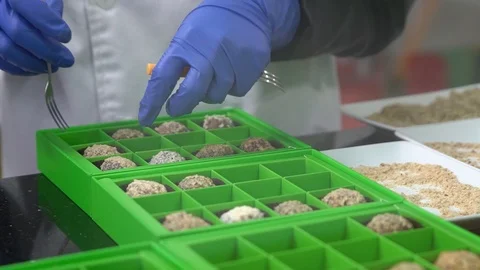 Chocolatier packing truffles in box. Different types of chocolate balls in box. Stock Footage 88937696