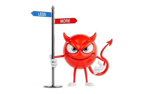 Choice And Decision Making Concept. Red Evil Cartoon Character Standing Wit.. Stock Illustration