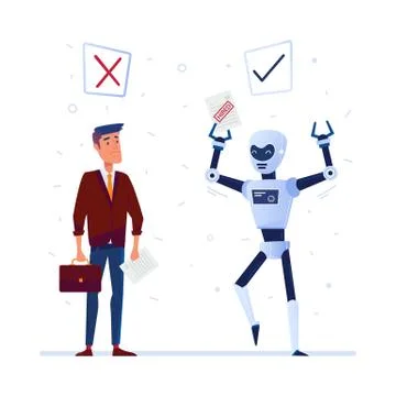 Choice between artificial intelligence and human. Stock Illustration