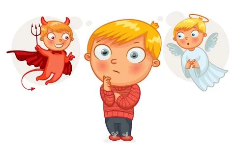 Choice between good and evil. Funny cartoon character Stock Illustration