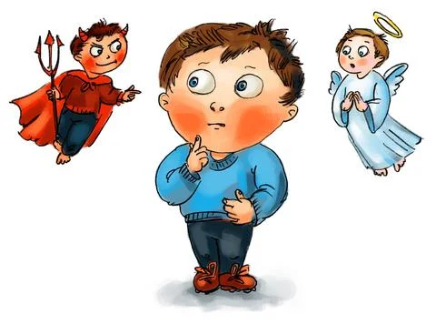 Choice between good and evil. Hand-drawn Stock Illustration