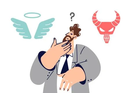 Choice between good and evil for business man trying to make decisions about イラスト素材
