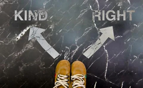 Choice Between Kindness and Righteousness Symbolized By Arrows Stock Photos