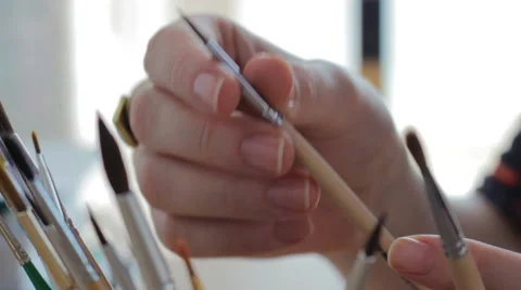 The choice of brushes closeup Stock Footage 64650458