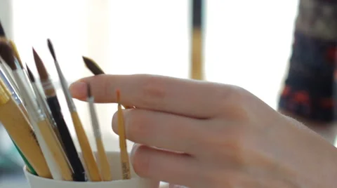 The choice of brushes closeup Stockbeeldmateriaal 64650461