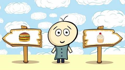 Choice cheeseburger or cake in clouds Stock Footage 99739878