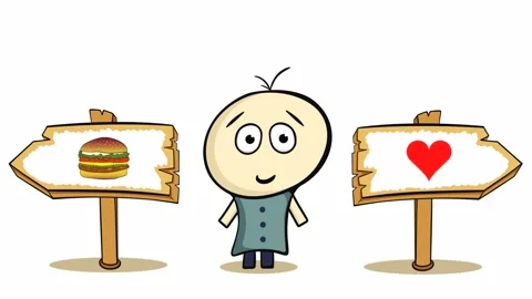Choice cheeseburger or heart on white Stock Footage 99787464