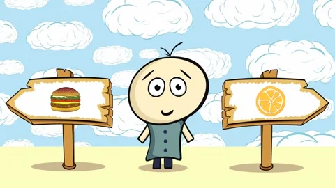 Choice cheeseburger or orange on sky Stock Footage 99788055