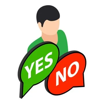 Choice concept icon isometric vector. Man and speech bubble with yes and no.. Ilustración de archivo