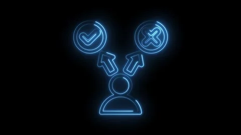 Choice decision neon concept with check and cross symbol on black background Stock Footage 330778178
