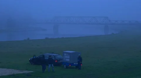 Choice of Location For the Launch Balloon Early in the Morning Near the River Stock Footage 68853300