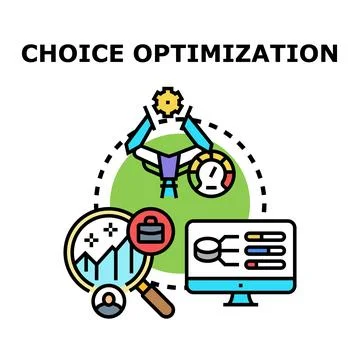 Choice optimization process creating best business solutions Stock Illustration